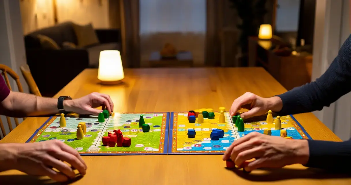 Kaksi strategialautapeli&auml; p&ouml;yd&auml;ll&auml; peli-illassa aikuisten kanssa